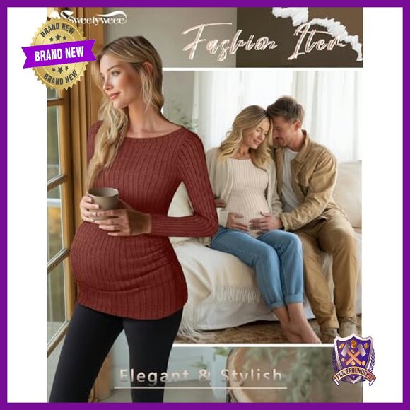 3 Pack Maternity Sweaters Long Sleeve Ribbed Stretch Pregnancy Tops - Picture 5 of 8